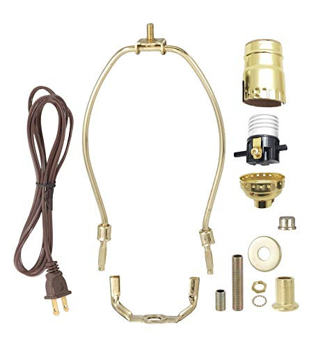 B and P Lamp Brass Plated Finish Table Lamp Wiring Kit With 9 Inch Harp Push-Thru Socket