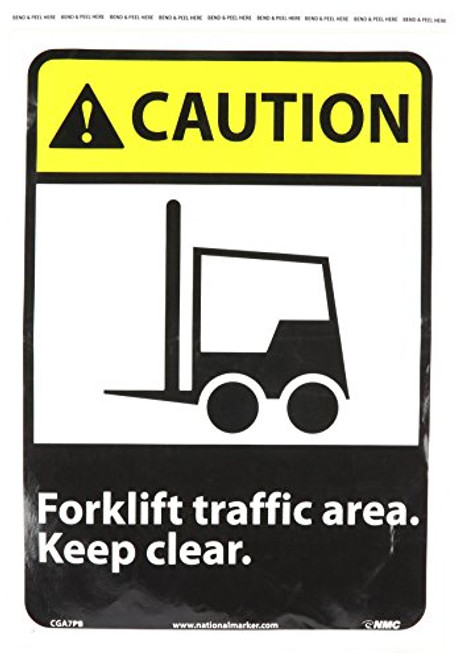 NMC CGA7PB OSHA Sign Legend CAUTION - Forklift traffic area_ Keep clear_ with Graphic 10 Length x 14 Height Pressure Sensitive Vinyl YellowBlack on White
