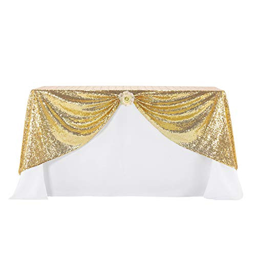 Peomeise Gold 50X80 Sequin Tablecloth Overlay for Wedding Party Decorations