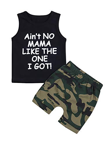 Toddler Baby Boy Clothes Aint No Mama Like The One I Got Vest and Camouflage Short Outfits Set 12-18 Months