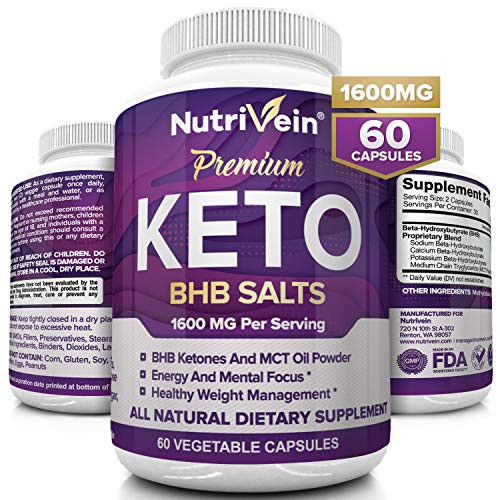 Nutrivein Keto Diet Pills 1600mg - Advanced Ketogenic Diet Supplement - BHB Salts Exogenous Ketones Capsules - Effective Ketosis Best Keto Diet Mental Focus and Energy 60 Capsules Nutrivein Keto Diet Pills 1600mg - Advanced Ketogenic Diet Supplement - BHB Salts Exogenous Ketones Capsules - Effective Ketosis Best Keto Diet Mental Focus and Energy 60 Capsules