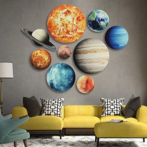 Glow in The Dark Stars for Ceiling Gayrrnel 10 Glowing Ceiling Decals Solar System - 3D Space Decor Wall Stickers for Home and Room Decoration - Glow in The Dark Stickers Planets Kids Room Decor