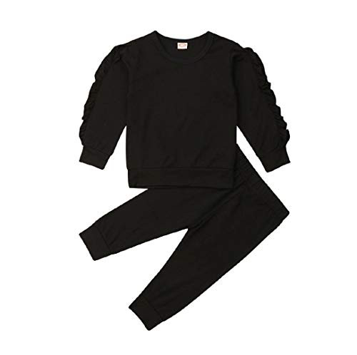 Baby Girls Autumn Clothes Toddler Girl Long Sleeve Ruffle Tops Sweatsuit Pants 2Pcs Outfits Set Black 18-24 Months