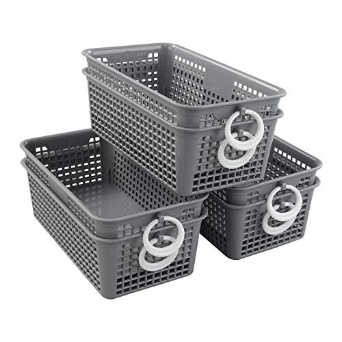 CadineUS Storage Basket Organizer Desktop Storage Bins Plastic Baskets Set of 6 Grey