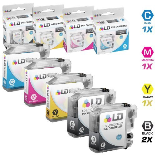 LD Compatible Ink Cartridge Replacement for Brother LC103 High Yield 2 Black 1 Cyan 1 Magenta 1 Yellow 5-Pack