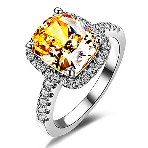 Wisslotus 2CT Princess Cut Yellow Topaz CZ Wedding Engagement Bridal Anniversary Ring 9