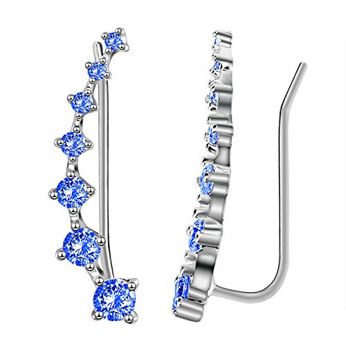 7 Crystals Ear Cuffs Hoop Climber S925 Sterling Silver Earrings Hypoallergenic Earring Blue 7 Crystals Ear Cuffs Hoop Climber S925 Sterling Silver Earrings Hypoallergenic Earring Blue