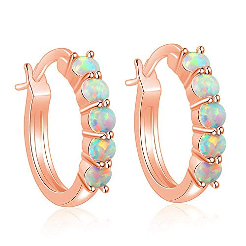 CiNily Small Hoop Earrings for Women White Fire Opal Hoop Earrings 18K Rose Gold Plated Hypoallergenic Jewelry Gemstone Huggie Hoop Earrings 18mm