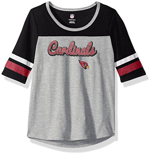 Outerstuff NFL Girls 7-16Fan-Tastic Short Sleeve Tee-Heather Grey-M10-12 Arizona Cardinals