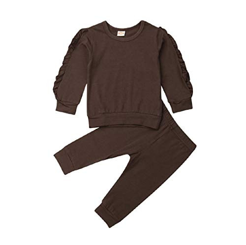 Baby Girls Autumn Clothes Toddler Girl Long Sleeve Ruffle Tops Sweatsuit Pants 2Pcs Outfits Set Coffee 18-24 Months