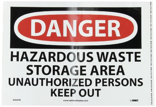 NMC D442PB DANGER - HAZARDOUS WASTE STORAGE AREA UNAUTHORIZED PERSONS KEEP OUT Sign - 14 in_ x 10 in_ PS Vinyl Danger Signage BlackWhite on WhiteRed NMC D442PB DANGER - HAZARDOUS WASTE STORAGE AREA UNAUTHORIZED PERSONS KEEP OUT Sign - 14 in_ x 10 in_ PS Vinyl Danger Signage BlackWhite on WhiteRed