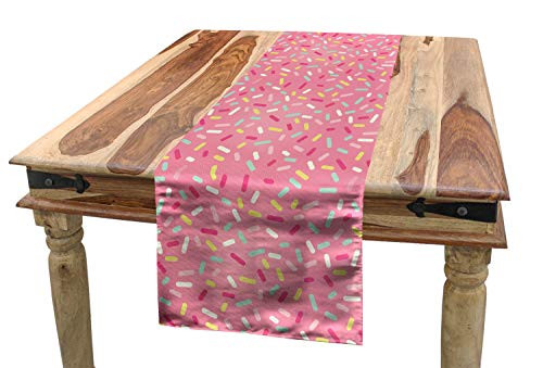 Ambesonne Pink and White Table Runner Abstract Pattern of Colorful Donut Sprinkles Tasty Food Bakery Theme Dining Room Kitchen Rectangular Runner 16 X 72 Pink Yellow