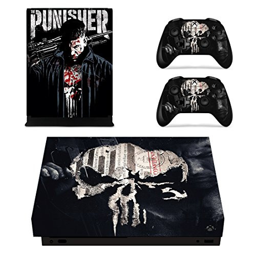 Vanknight Xbox One X Console Remote Controllers Skin Set Skull Vinyl Skin Decals Sticker Cover for Xbox One X(XB1 X) Console