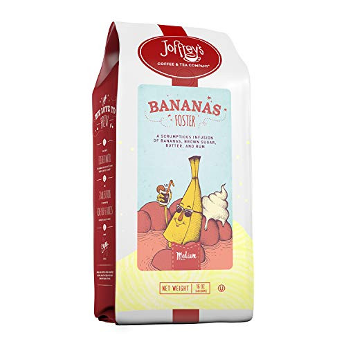 Joffreys Coffee - Bananas Foster Flavored Coffee Artisan Medium Roast Arabica Coffee Beans Banana Brown Sugar Butter  and  Rum Flavor Brew or French Press No Sugar Whole Bean 16 oz