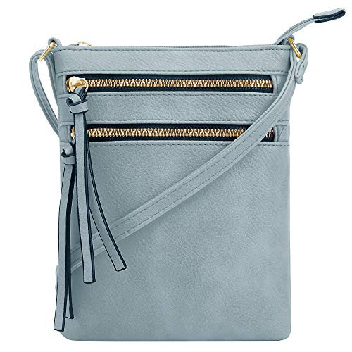 DELUXITY  Crossbody Purse Bag  Functional Multi Pocket Double Zipper Purse  Adjustable Strap  Medium Size Purse  Pacific