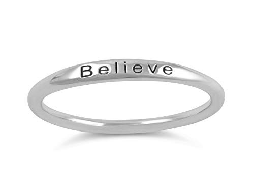 Sterling Silver Thin Stackable Believe Ring - Size 8
