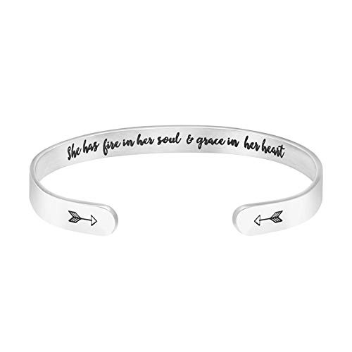 Joycuff She has fire in her Soul and Grace in her Heart Inspirational Bracelet for Girls Motivational Graduation Jewelry for Her