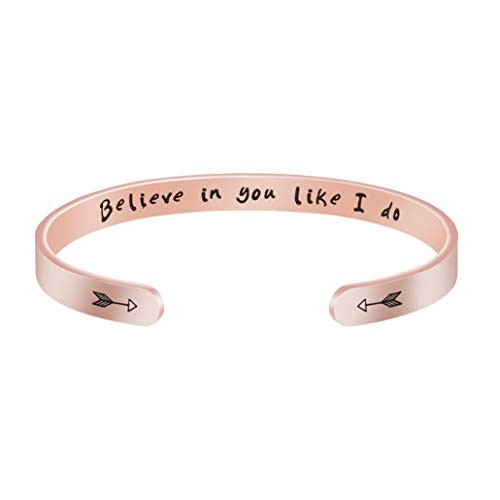 Joycuff 22K Rose Gold Jewelry Inspirational Gift for Her Engraved Believe in You Like I Do Cuff Bracelet
