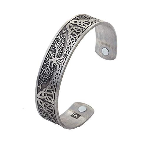Tree of Life Yggdrasil Cuff Bangle Celtic Knot Work Magnetic Magneto Therapy Viking Ethnic Bracelet Jewelry antique silver tone
