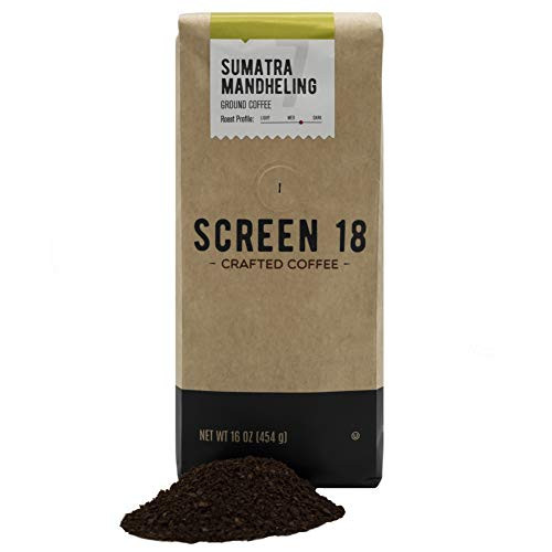 Screen 18 Sumatra Mandheling Single Origin Premium Crafted Coffee Ground Medium Dark Roast 1 LB Bag 16oz