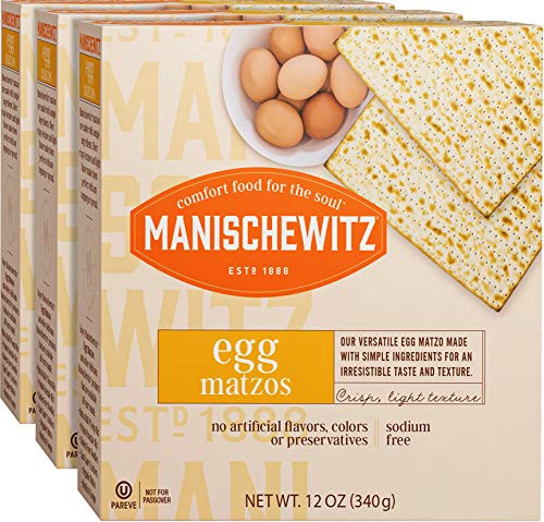 Manishewitz Thin  and  Crisp Egg Matzo 12oz 3 Pack Light Texture Sodium Free No Artificial Flavors Colors or Ingredients Kosher Not For Passover