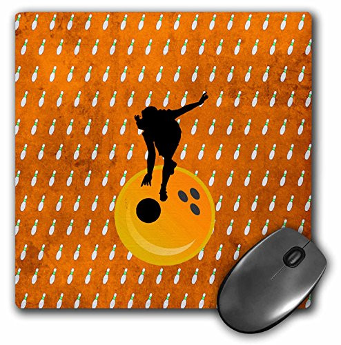 3dRose Woman on Bowling Ball with Bowling Pin Background Gold Mouse Pad (mp_180791_1)