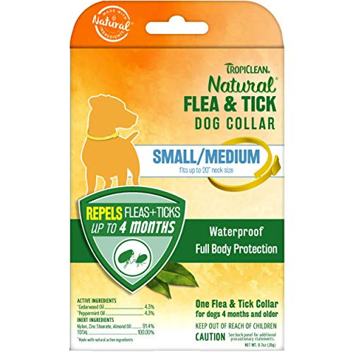TropiClean Natural Flea  and  Tick Repellent Collar for Small Dogs - Fits Up to 20 Neck Size  Waterproof  Repels Flea  and  Ticks Up to 4 Months  Natural Active Ingredients - Cedarwood and Peppermint