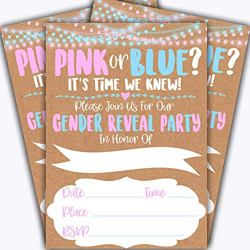 Gender Reveal Invitations with Envelopes Kraft Gender Reveal Invites 20 Pack for Baby Shower and Gender Reveal Party Rustic Gender Reveal Party Invitations!
