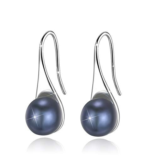Pearl Earrings For Women 925 Sterling Silver Freshwater Cultured Pearl Drop Dangle Hook Earring Jewelry Classic White Gold Plated Sterling Silver Black Pearl8_0-8_5mm Pearl Earrings For Women 925 Sterling Silver Freshwater Cultured Pearl Drop Dangle Hook Earring Jewelry Classic White Gold Plated Sterling Silver Black Pearl8_0-8_5mm