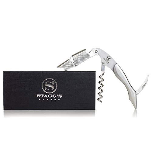 Premium Double Hinged Waiters Wine Corkscrew by Staggs Brands- Solid Stainless Steel Wine Key- Perfect Wine Opener for Waiters Sommeliers and Bartenders Stainless Steel Premium Double Hinged Waiters Wine Corkscrew by Staggs Brands- Solid Stainless Steel Wine Key- Perfect Wine Opener for Waiters Sommeliers and Bartenders Stainless Steel