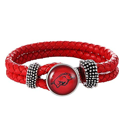 Swamp Fox Arkansas Razorbacks Double Leather Band Bracelet with Charm 7 to 9