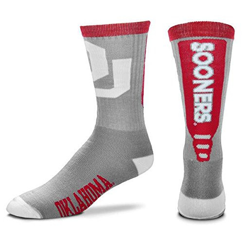 For Bare Feet NCAA Mens Cool Gray Jump Key Crew Socks-Oklahoma Sooners-Large10-13