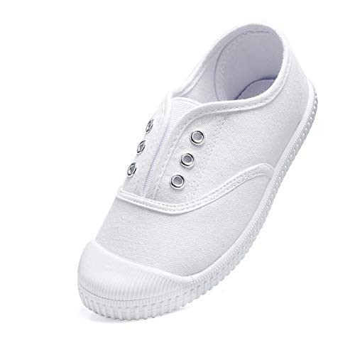 Toddler Shoes GirlsBoys Canvas Sneakers Kids Slip-on Gym Tennis Shoes Comfortable Running Shoes OutdoorIndoor for Children ToddlersLittle KidsBig Kids White