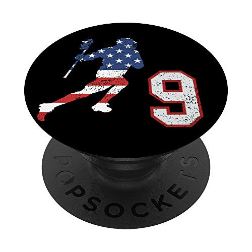 Lacrosse player with American USA flag number 9 phone stand PopSockets Grip and Stand for Phones and Tablets