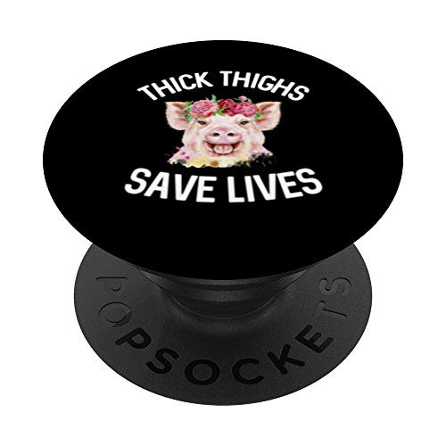 Thick Thighs Save Lives Piglet Floral Pig Body Positive PopSockets Grip and Stand for Phones and Tablets