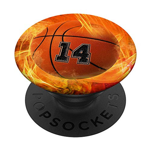 Basketball Number 14 Lucky Number Fire Flame - Basketball PopSockets Grip and Stand for Phones and Tablets