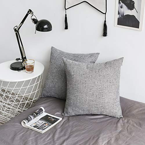 Kevin Textile Classic Retro Cotton Linen Decorative Throw Pillow Case Cushion Cover Pillowcase for Sofa Set of 2 20 x 20 Inch Ash Grey
