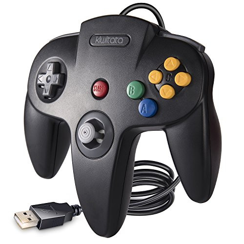 kiwitatá Classic N64 USB Controller Retro N64 Bit Wired PC Gaming Controller Gamepad Joystick for Windows PC  and  Mac  and  Raspberry Pi 3 Black