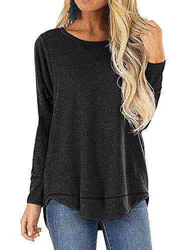 Womens Tunic Tops Long Sleeve Fall Crewneck Casual Loose Shirt Blouse Pullover Black
