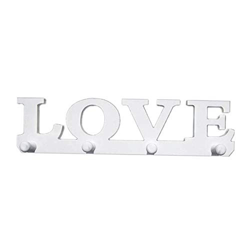 LIOOBO Wall Mounted Coat Rack Wooden Love Sign Decorative Wall Hook Coat Hangers Rack for Hanging Coats Keys Wall Decorations White