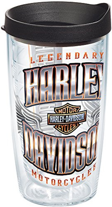 Tervis 1239329 Harley Davidson-Chrome Wing Logo Insulated Tumbler with Wrap and Black Lid, 16oz, Clear Tervis 1239329 Harley Davidson-Chrome Wing Logo Insulated Tumbler with Wrap and Black Lid, 16oz, Clear