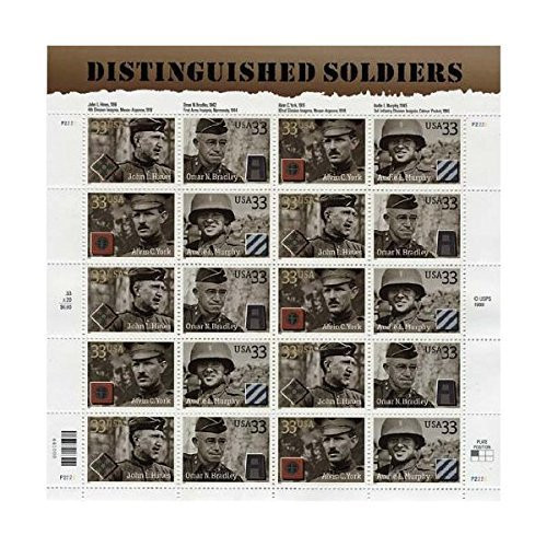 USPS Distinguished Soldiers Collectible Stamp Sheet of Twenty 33 Cent Stamps Scott 3393-96
