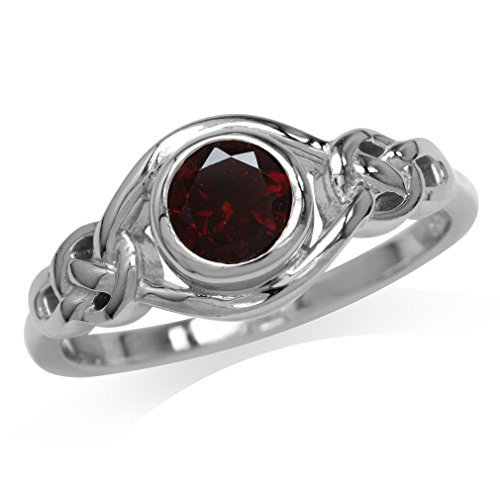 Silvershake Natural Garnet White Gold Plated 925 Sterling Silver Celtic Knot Ring Size 8