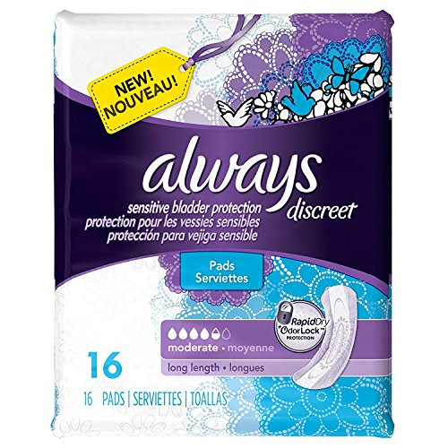 Always Discreet Bladder Protection Moderate Long Length 16 Pads Pack of 2_