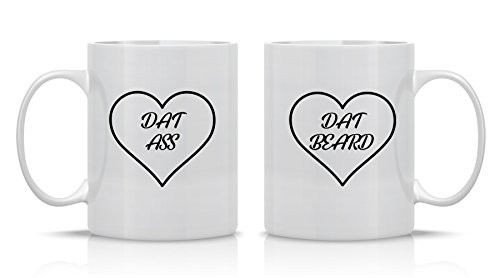 I Love Dat Ass I Love Dat Beard Couples Mug - Funny Couple Mug - 2 11OZ Coffee Mug - Funny Mug Gift Set - Mugs For Husband and Wife His And Her Gifts - By AW Fashions