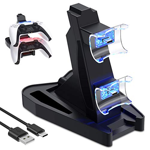 Charger for PS5 DualSense Wireless Controller YUANHOT Charging Station with Dual USB C Ports  and  LED Indicator Charger Stand Dock for Sony Playstation 5 Dualsense - Black