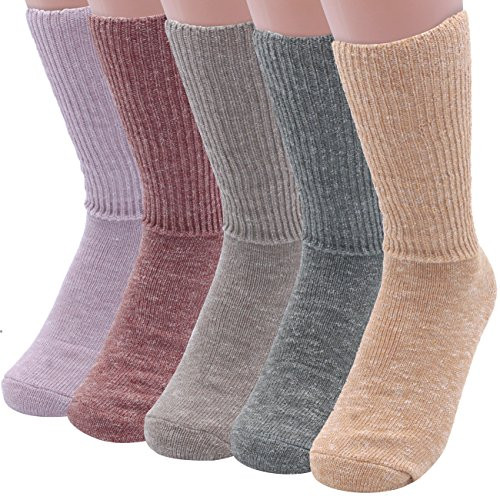 Womens 5 Pairs Winter Warm Comfort Socks - Cozy Ribbed Casual Crew Socks