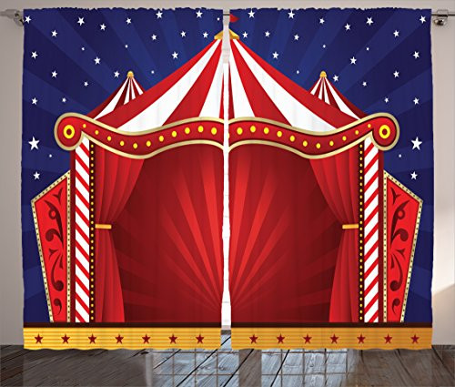 Ambesonne Circus Curtains Canvas Tent Circus Stage Performing Theater Jokes Clown Cheerful Night Theme Living Room Bedroom Window Drapes 2 Panel Set 108 X 63 Blue Vermilion