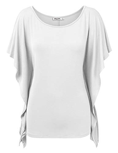 WT1340 Womens Solid Scoop Neck Short Sleeve Poncho Tunic Top L White