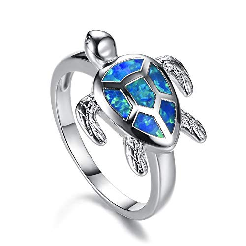 Health and Longevity Sea Turtle Birthstone Jewelry Sterling Silver Created Blue Opal Sea Turtle Earring Rings Pendant Necklace Length 18-20 inch Blue Opal Rings 9